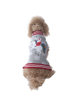 Holiday Time Santa Unicorn Dog Christmas Sweater Medium 20-50lbs Red Gray Sequin